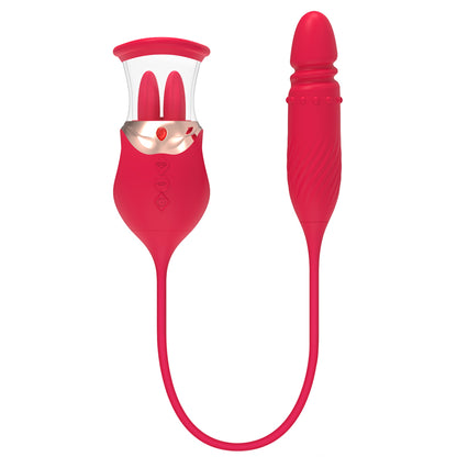 Rose Sex Toy 4 In 1 Tongue Licking Thrusting G Spot Vibrator Clitoral Nipple Sucker Pump Stimulator